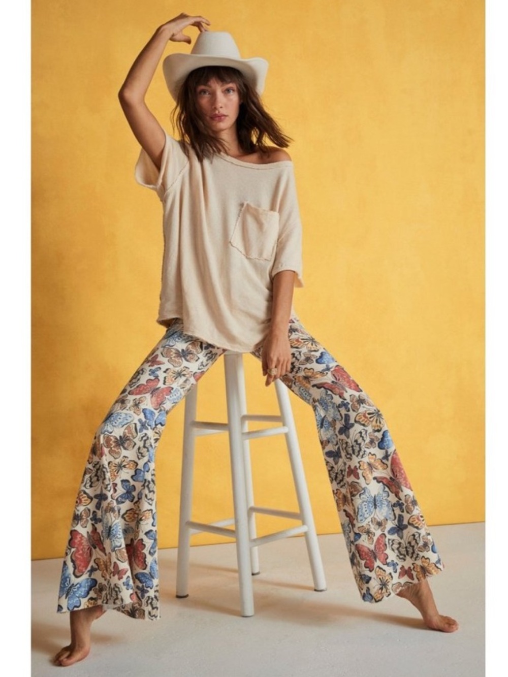 NWT Free People Just Float On Butterfly Print Flare Jeans 28 Boho Festival - Picture 4 of 11